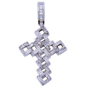 Sterling Silver 925 Rhodium Plated CZ Link Cross Pendant